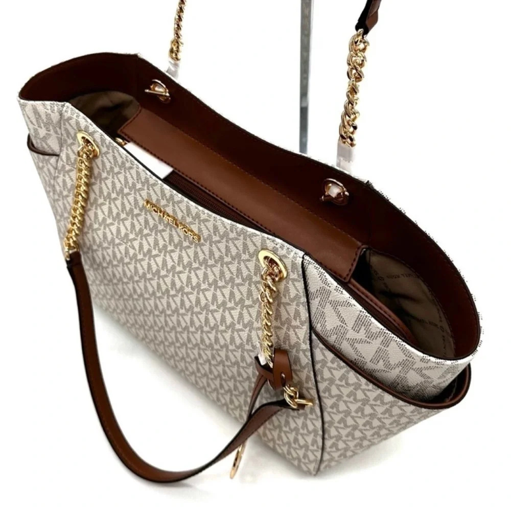 Michael Kors Large Jet Set Travel Chain Shoulder Bag & Trifold Wallet Vanilla - Picture 7 of 14
